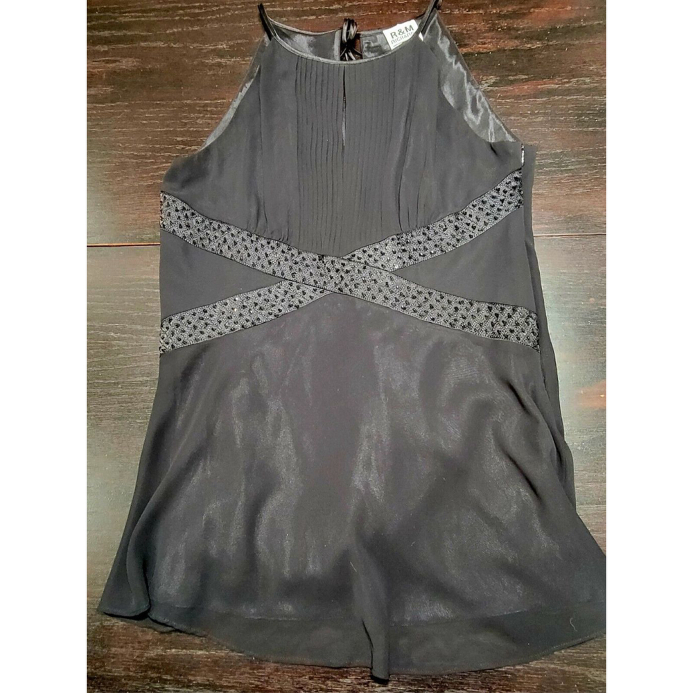 Vintage R&M Richards Spaghetti Straps Keyhole Beaded Evening Blouse Size 14